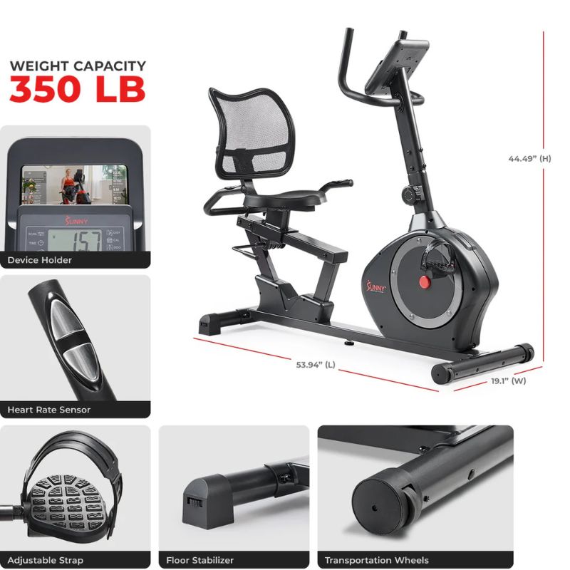 Sunny Smart Magnetic Heavy Duty Recumbent Bike