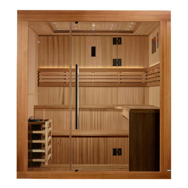 Golden Designs 2025 Updated "Osla Edition" 6 Person Traditional Sauna - Canadian Red Cedar Interior and Pacific Premium Clear Cedar Exterior