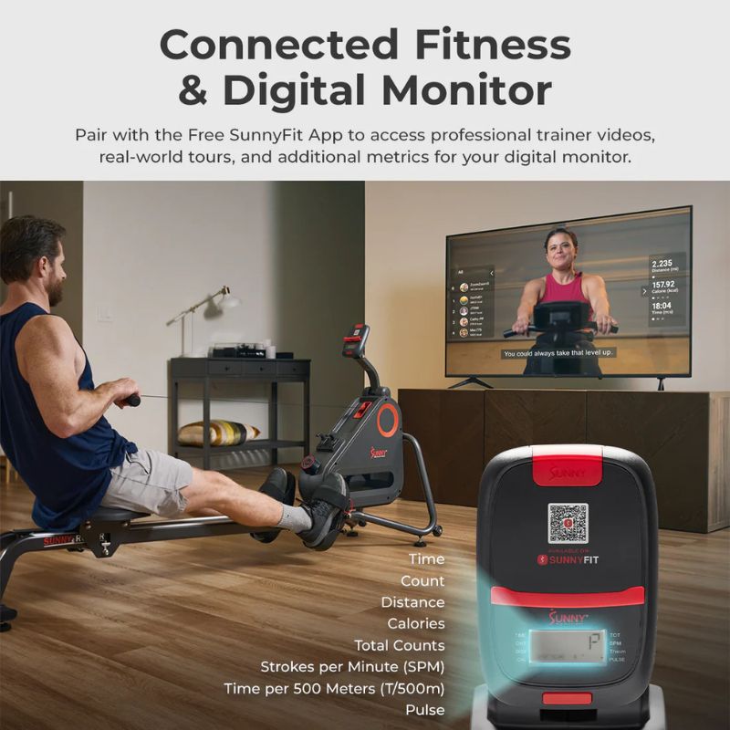Sunny Premium Smart Ultra Quiet Dual Slide Rail Magnetic Rowing Machine