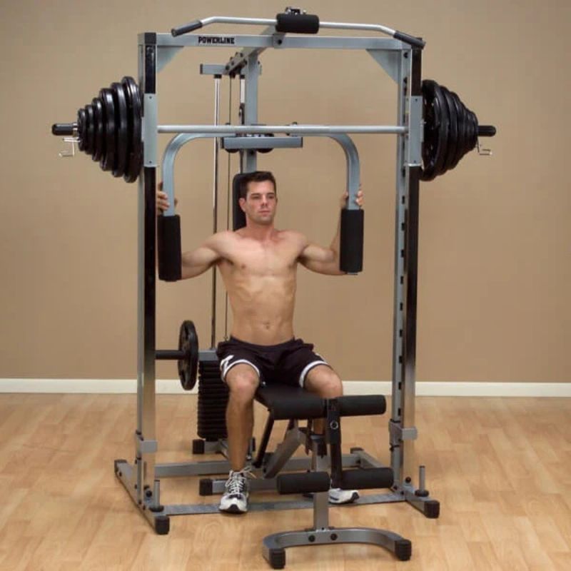 Body-Solid (#PSM1442XS) Powerline Smith Machine Gym Bundle in Silver